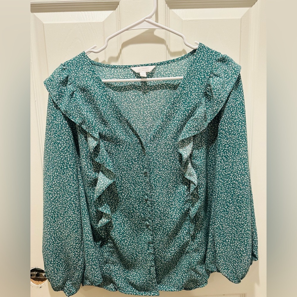 LC Lauren Conrad Green Floral Blouse